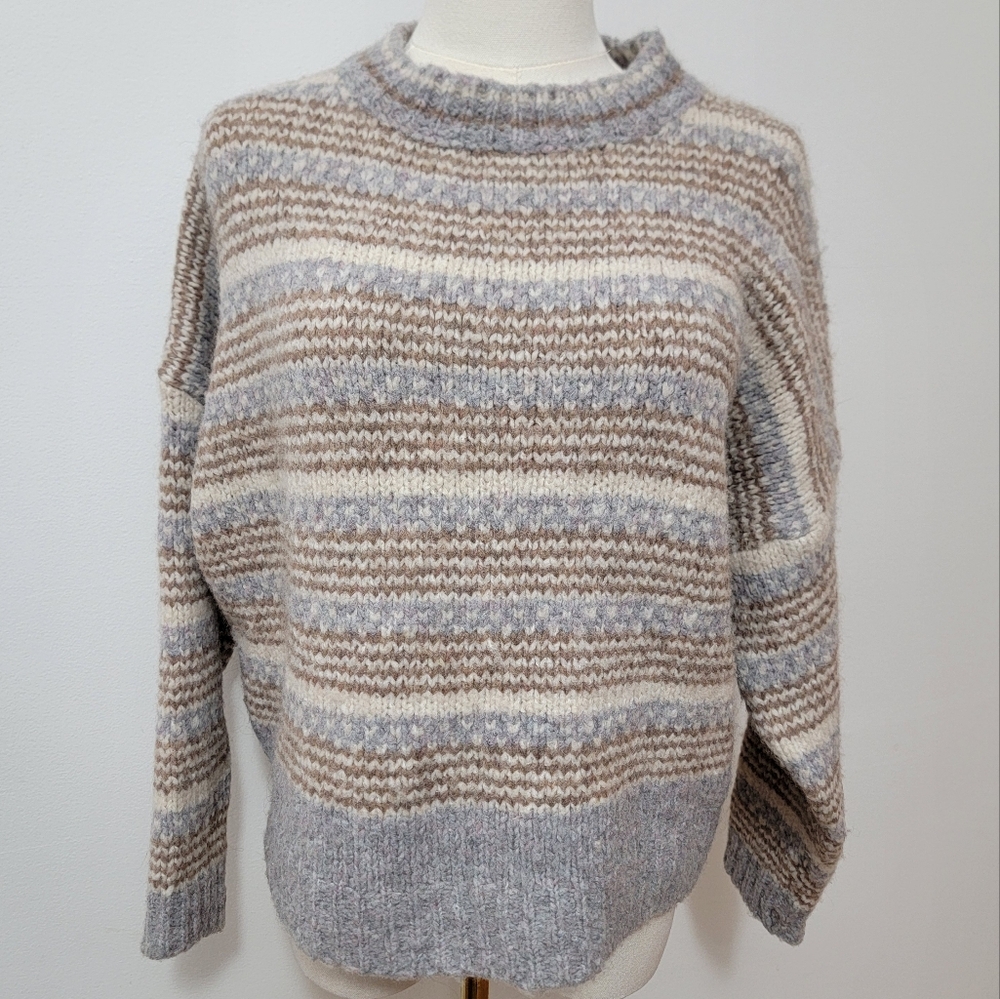Elsamanda Wool Blend Sweater Women Large Brown Gray Italy Crew Neck Jumper